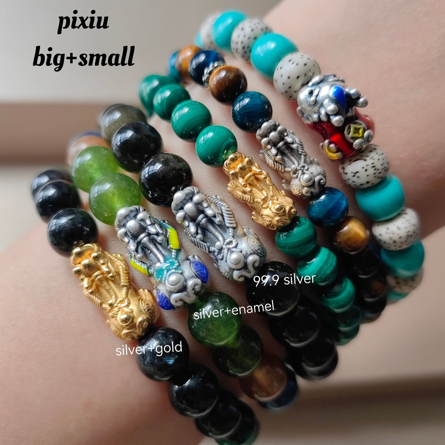 Handcrafted Pi Xiu Protection Bracelet Black Obsidian & Green Crystal Energy Jewelry for Luck and Success