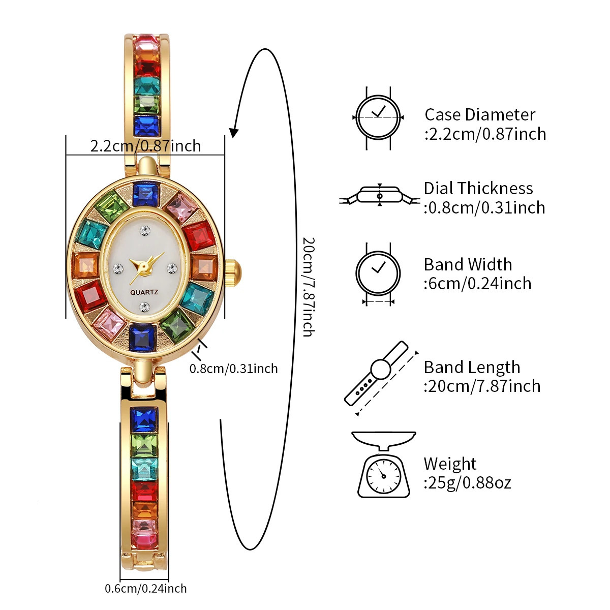1 Womens Retro Quartz Watch Elegant Womens Colored Diamond Dial Compact Watch Womens Watch Holiday Gift 250425