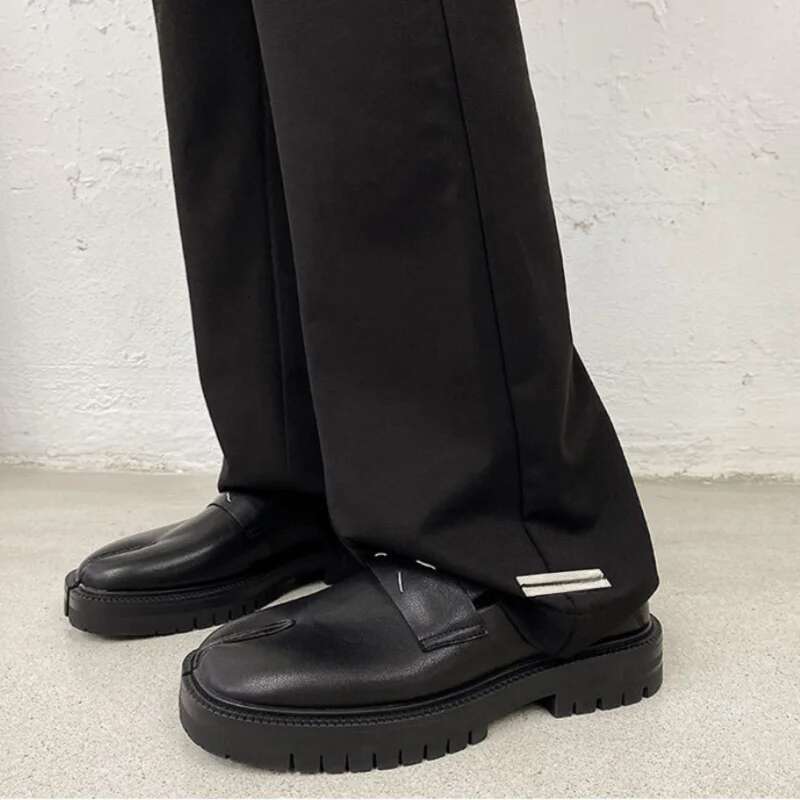 Split Toe Thick Sole Loafers Single Shoe Soft Leather Solid Color Flats Casual Women Men Shoes