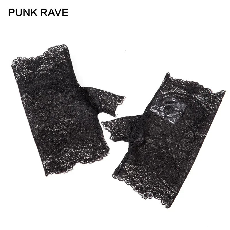 PUNK RAVE Lolita Party Sexy Mittens Women Gloves Gothic Black Female Lace Cosplay Fashion Accessories 1 Pair 250420