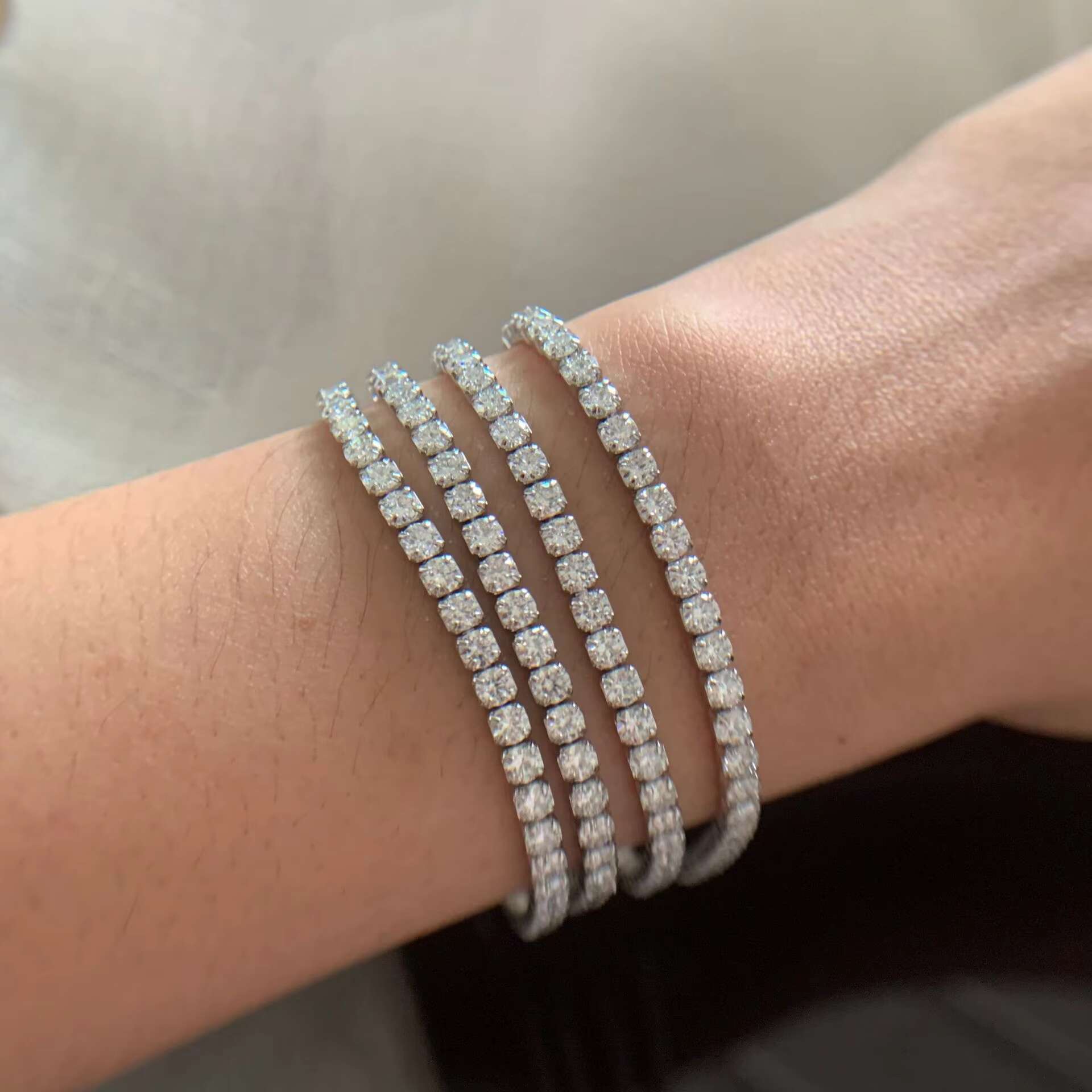 3mm Adjustable Length White Gold Plated 925 Sterling Silver Moissanite Tennis Chain Bracelet Women