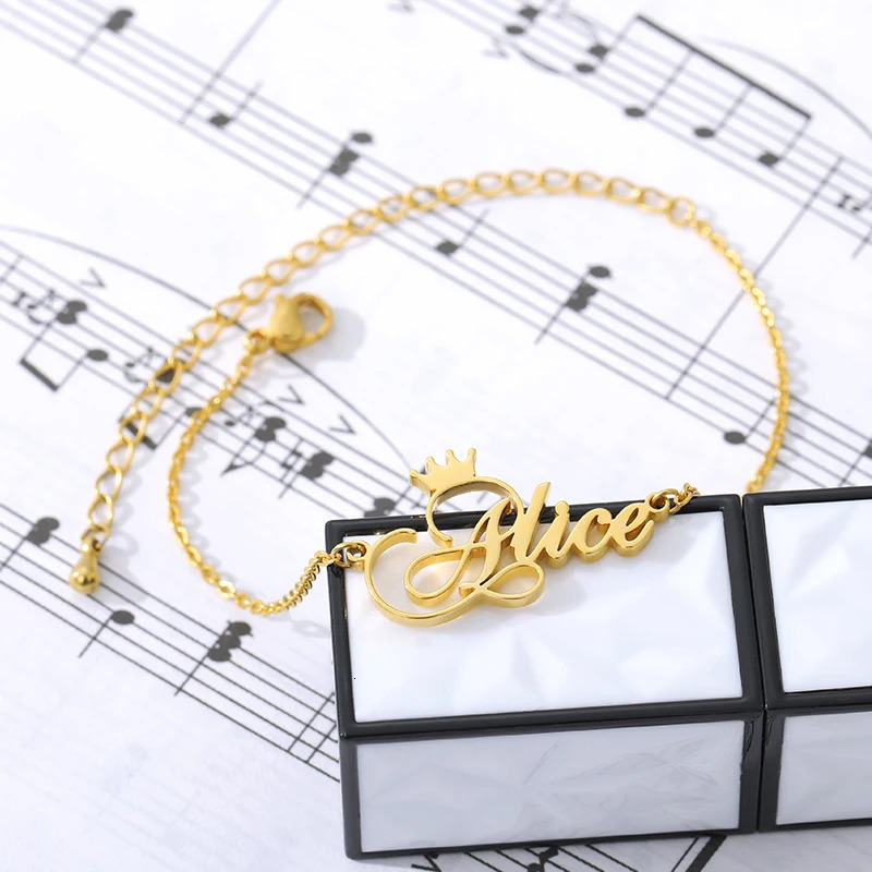 Customized Art Style Crown Name Bracelet Charm Jewelry Stainless Steel Chain Personalized Handmade Bracelet Femme Pulseras 250430