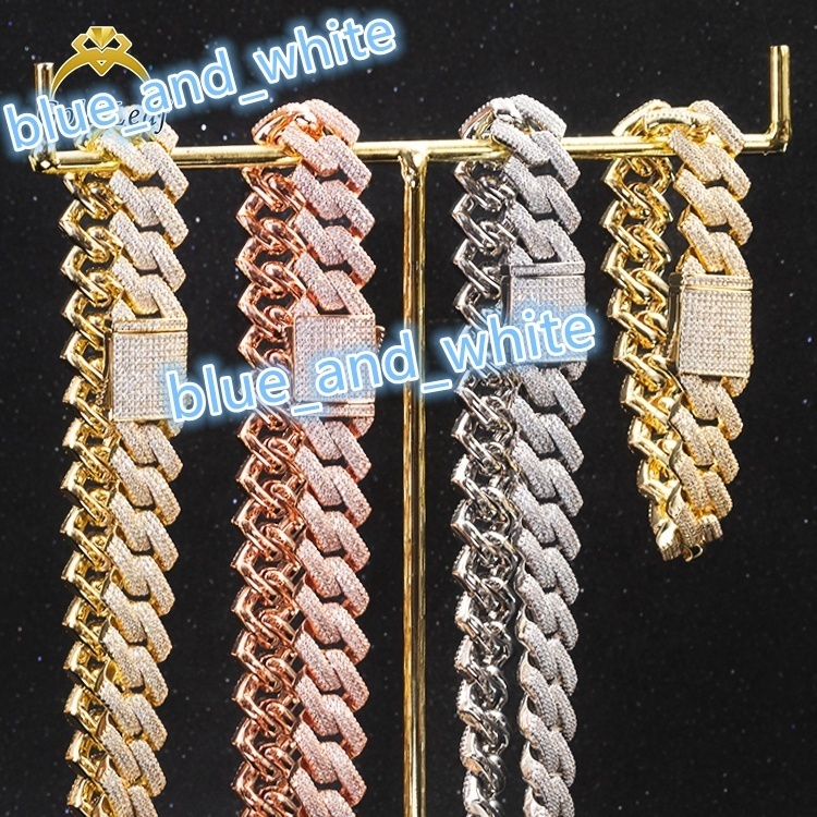 Goldleaf Custom Cuban Necklace 8mm 10mm 12mm VVS Moissanite Bracelet 925 Sterling Silver Moissanite Cuban Link Chain for Gift