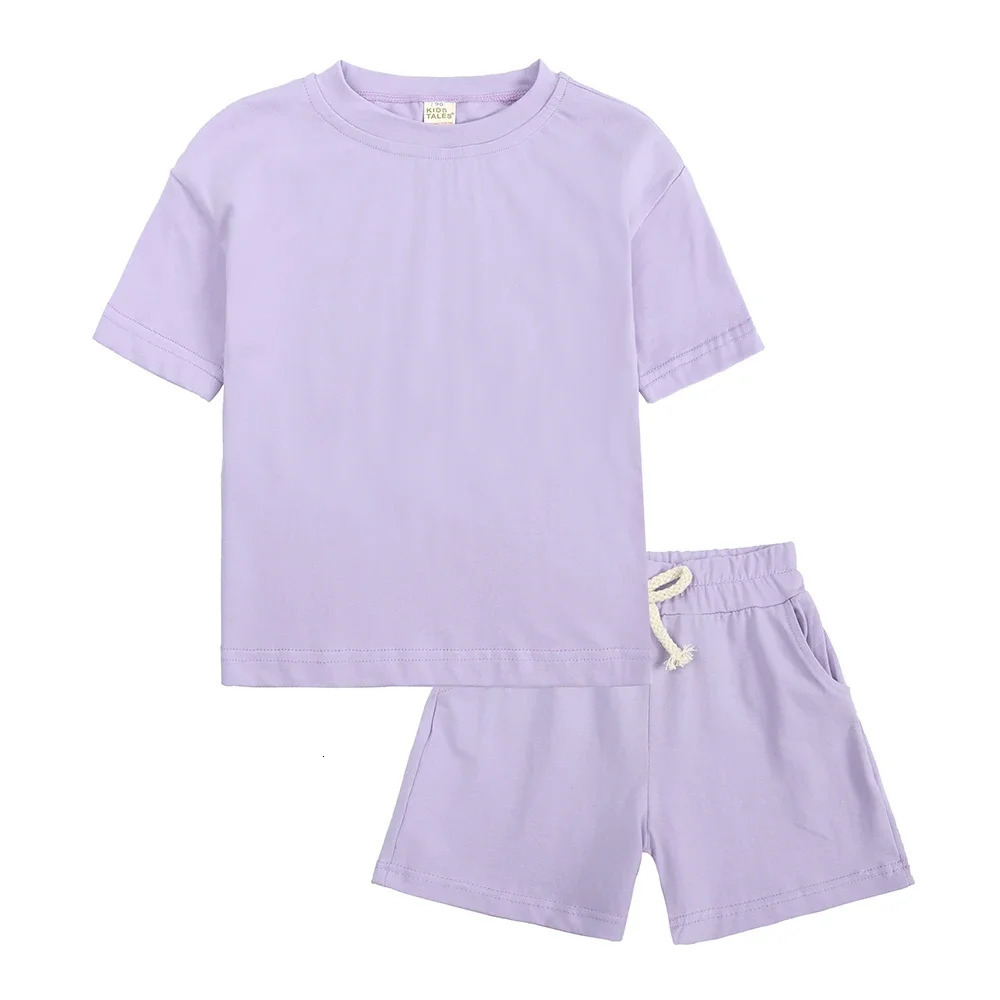 Toddler Boys Girls Summer Sport Clothes Kids Solod Color Cotton Casual Crewneck Short Sleeve T-Shirt Shorts Children Outfits 250427