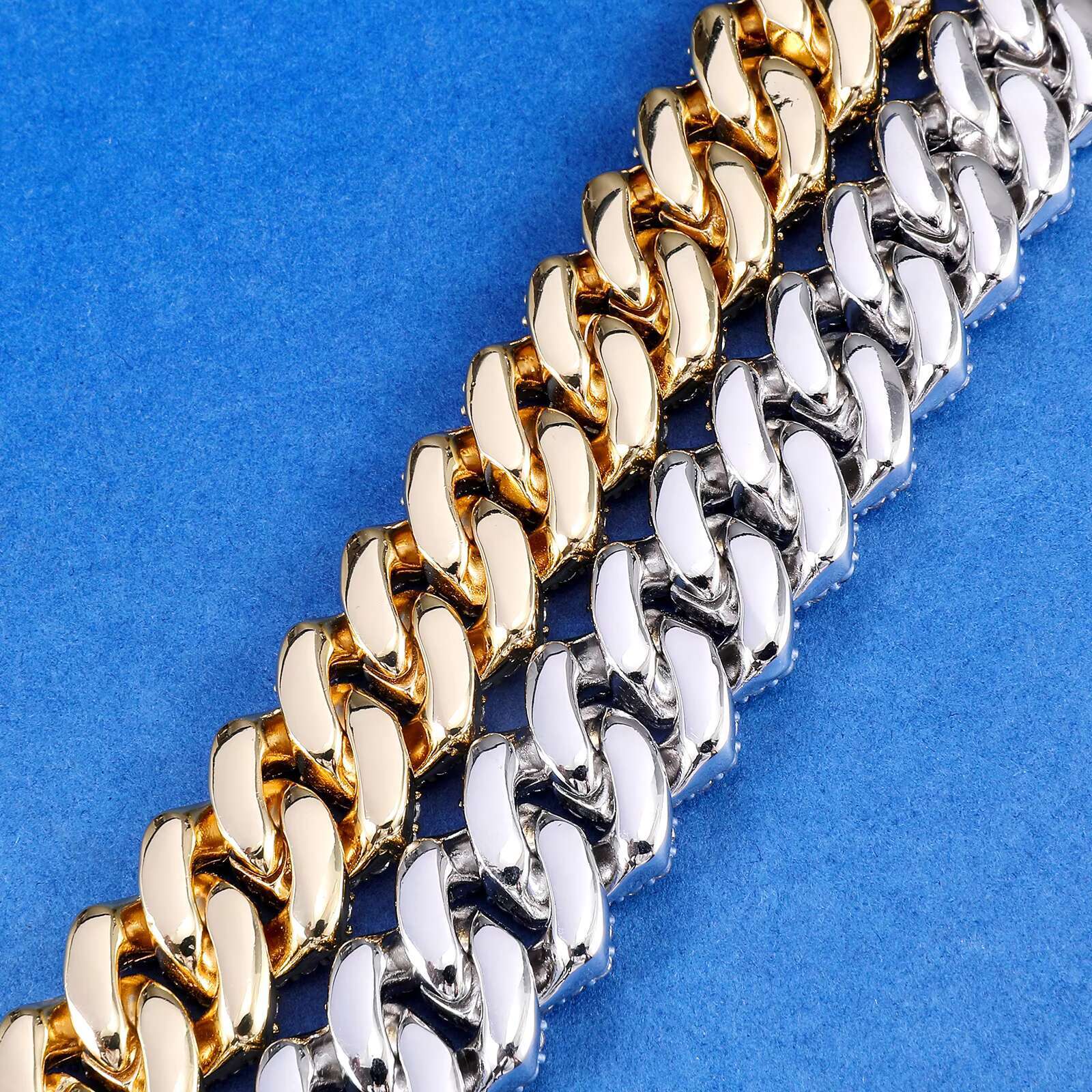 Hip Hop Gold Plated Link Bracelet Jewelry 19MM Diamond Cuban Prong Bracelet Mens Miami Iced Out Diamond Chunky Cuban Bracelet