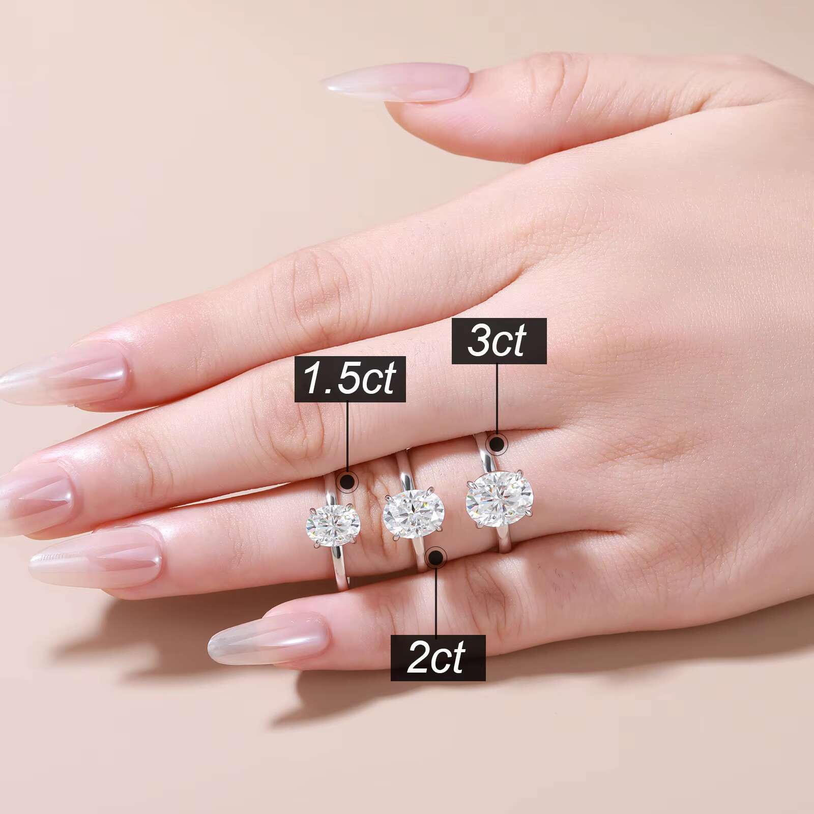 Luxury Jewelry Wholesale 1.5ct-3ct 925 Sterling Silver VVS Oval Cut Moissanite Diamond Engagement Band Ring for Women