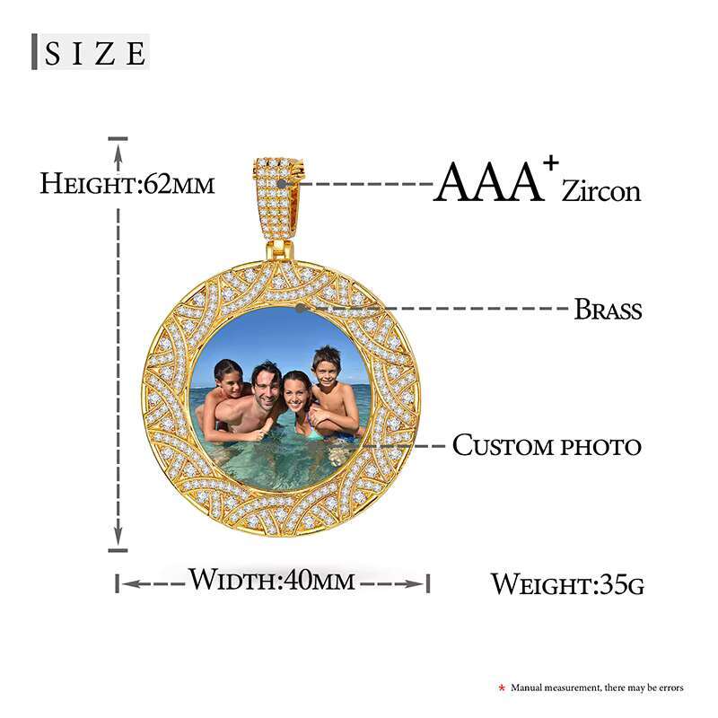 Hot Sale Engrave Gold Plated 5A Zircon Diamond Iced Out Custom Round Shape Photo Pendant