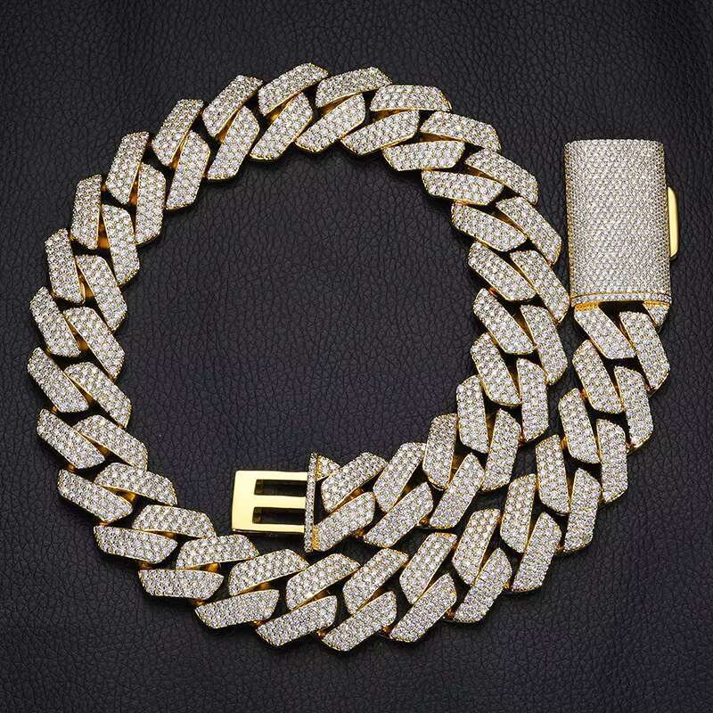 Wholesale Hip Hop Fashion Jewelry Gold Clasp Iced Out Zircon Diamond 22mm 3 Row Miami Cuban Necklace Men Hip Hop Cuban Chain