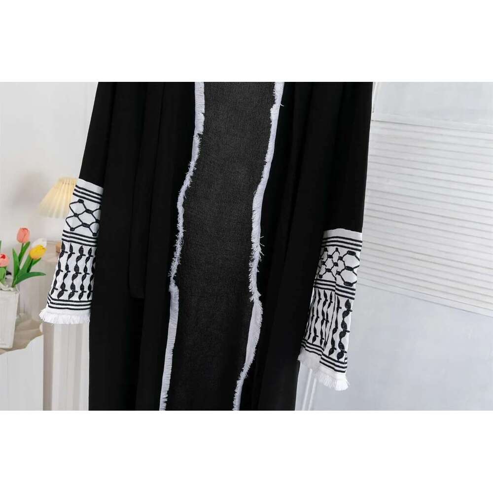 Open Front Abaya Muslim Long Sleeve Cardigan Abayas With Belt Maxi Dress Women's Clothing Tassel Embroidery Kaftan Women Jilbabs