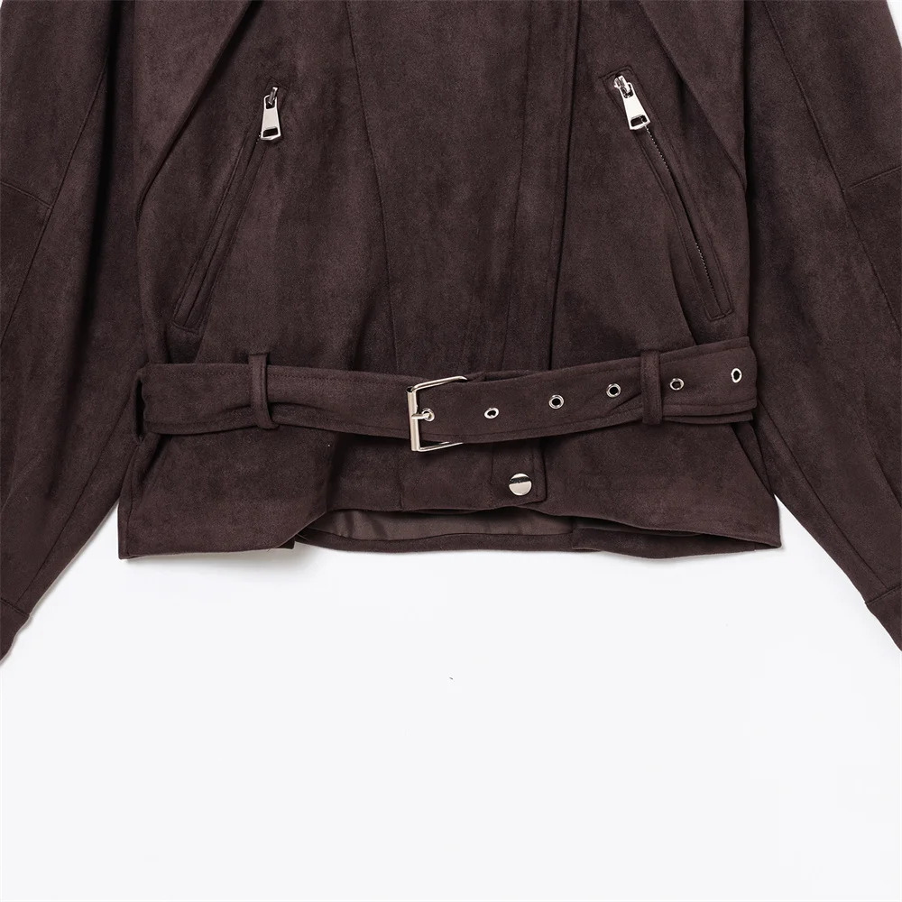 UNIZERA Womens SpringSummer Fashionable Simple and Versatile Suede Belt Motorcycle Style Jacket 250428