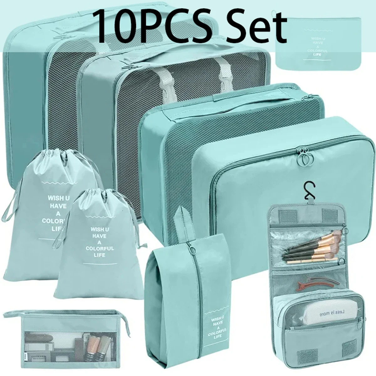 Travel storage bag set of 10 pieces portable large capacity travel storage bag for bathroom cosmetics and clothing storage bags 250430