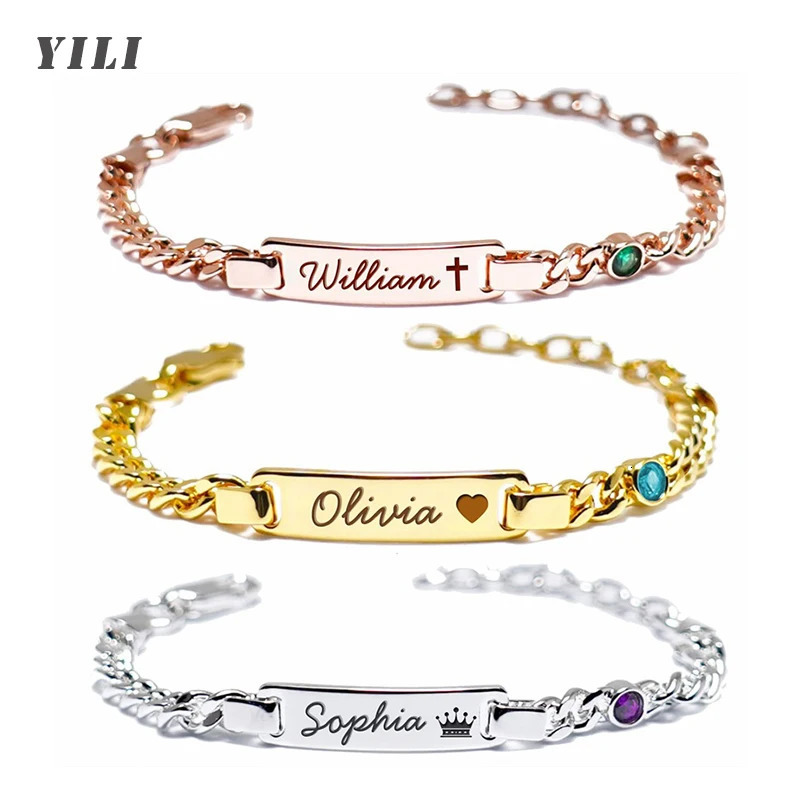 Custom Baby Birthstone Name Bracelets for Boys Girls 18K Gold Plated Personalized Bracelet Engraved Name Baby Birthday Gifts 250430