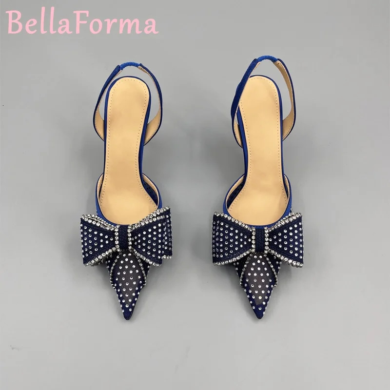 Double-layer Three-dimensional Bow Womens Sandals Banquet Wedding Elegant Sweet Sexy Velvet Mesh Rhinestone Pointed High Heels 250428