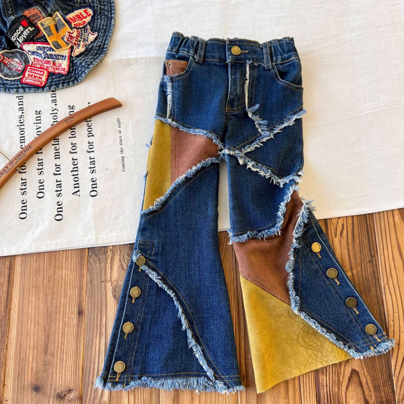 childrens Clothing Childrens Second-hand Irregular Splicing Denim Bell Bottom Pants Spicy Girl Pants Y2504302TCY