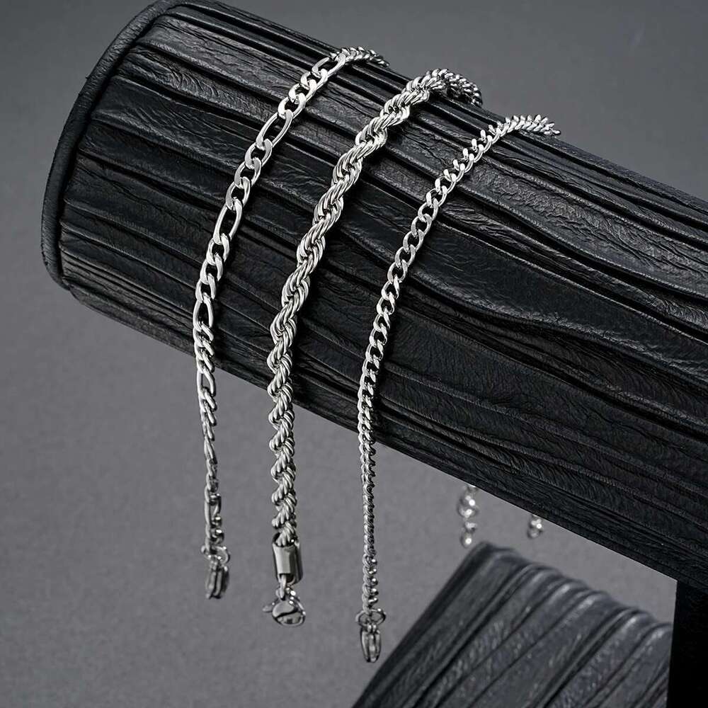 3Pcs/Set Stainless Steel Punk Cuban Chain For Men Minimalist Sier Color Hip Hop Bracelet Party Fashion Jewelry Gifts