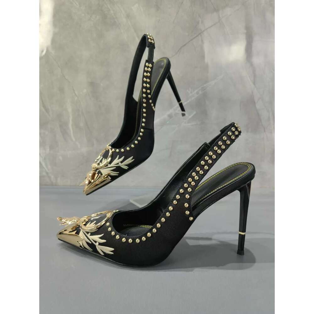 Stylish Pointed Toe Embroidered Rhinestone Embellished High Designer Shoes Women Stiletto Heels