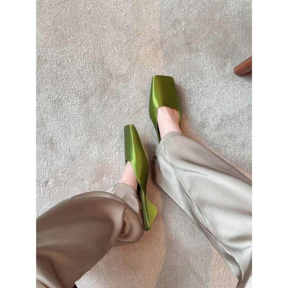 Brand Slippers Fashion Square Head Sandals Elegant Half Drag Single Luxurious Simplicity Outdoor Women's Mule Shoes