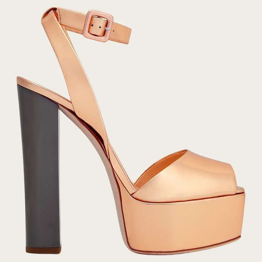 New Fashion Sequined Thick Soled Sandals Open Toe Block Heels Ankle Buckle Women's Party Dress Shoes