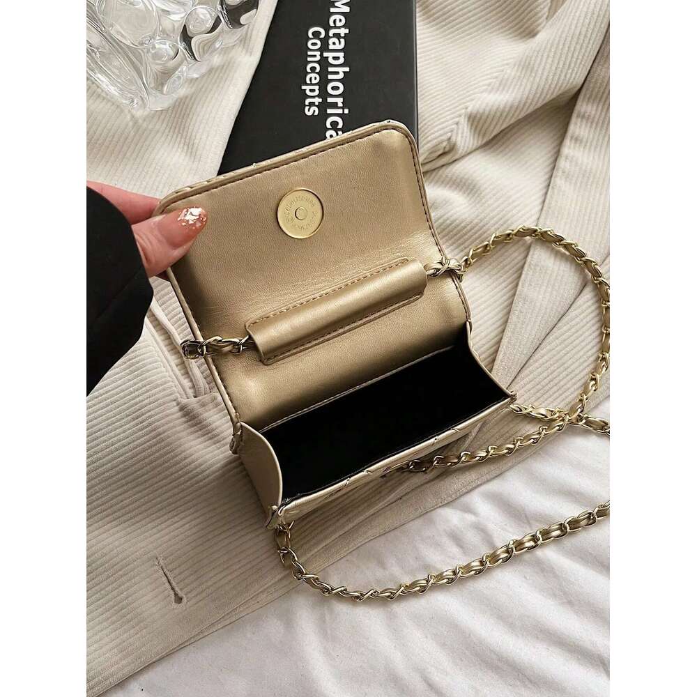 Simple And Versatile Texture Mini With Gold Ball Chain Strap Shoulder Crossbody Purse Women's Bag