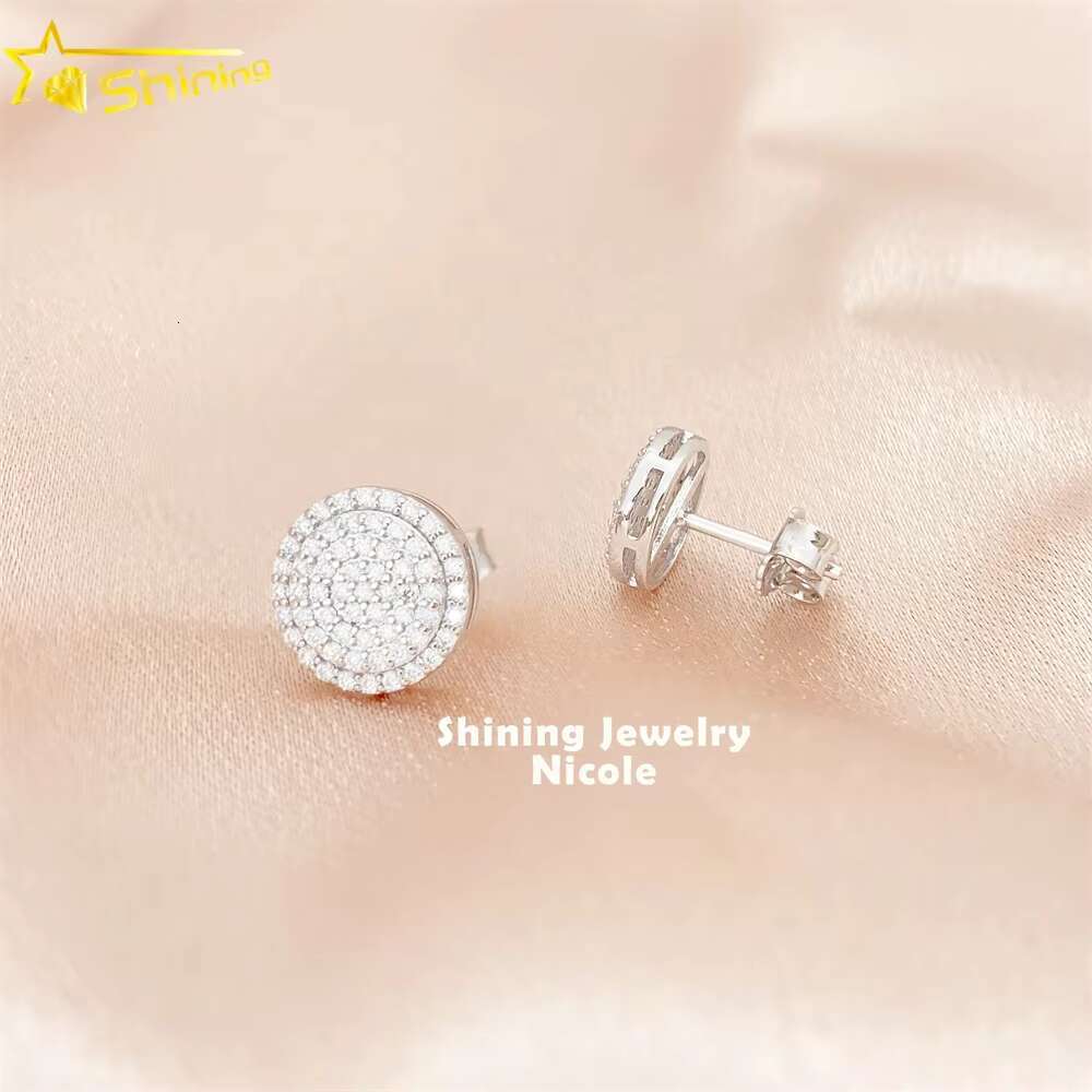 High Quality Pass Diamond Tester Iced Out 5 Rows Hip Hop Men 925 Silver Moissanite Stud Earrings