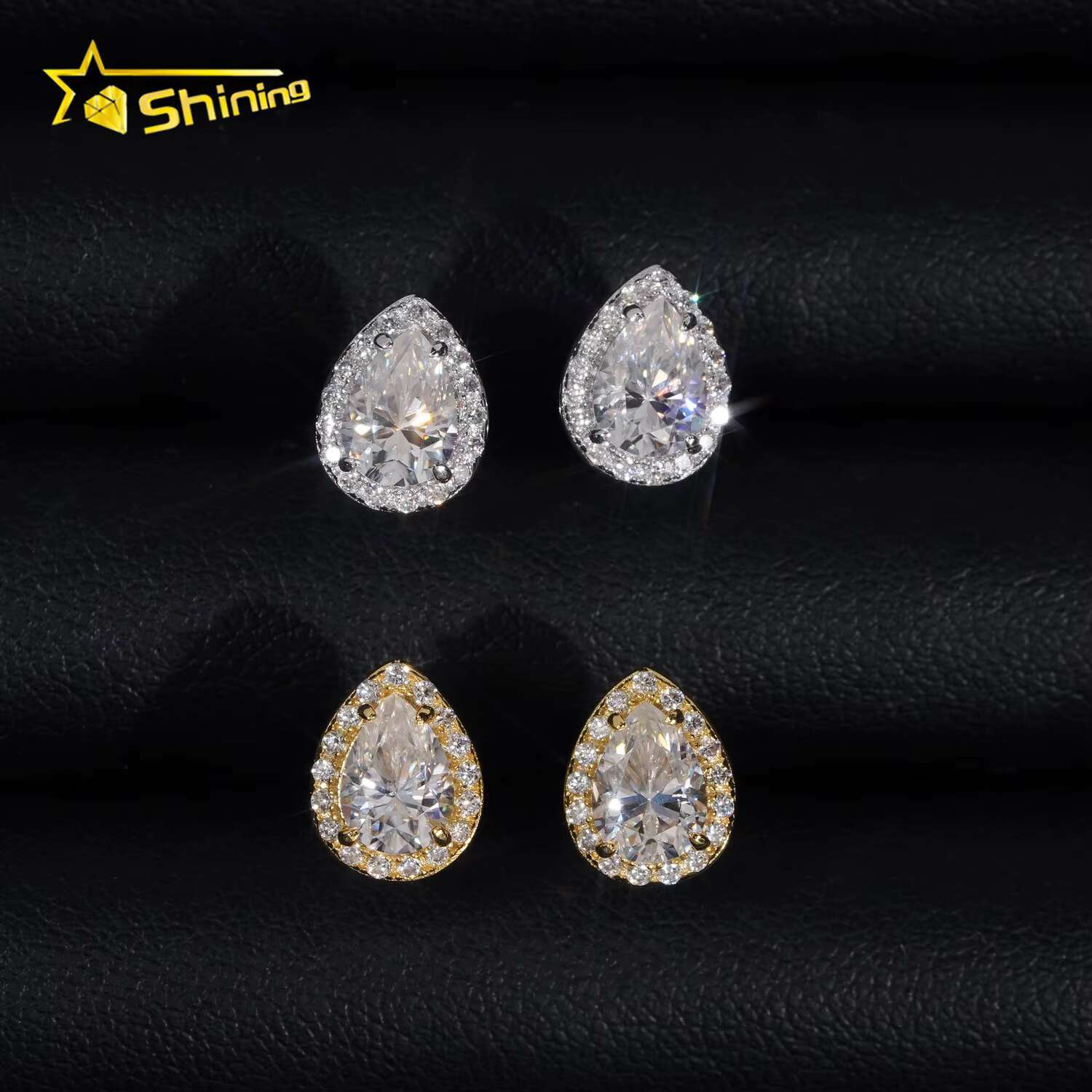 New Arrival 925 Silver Halo Design Pear Cut Moissanite Stud Earrings GRA Certificated Screw Back Women Fine Jewelry Earrings