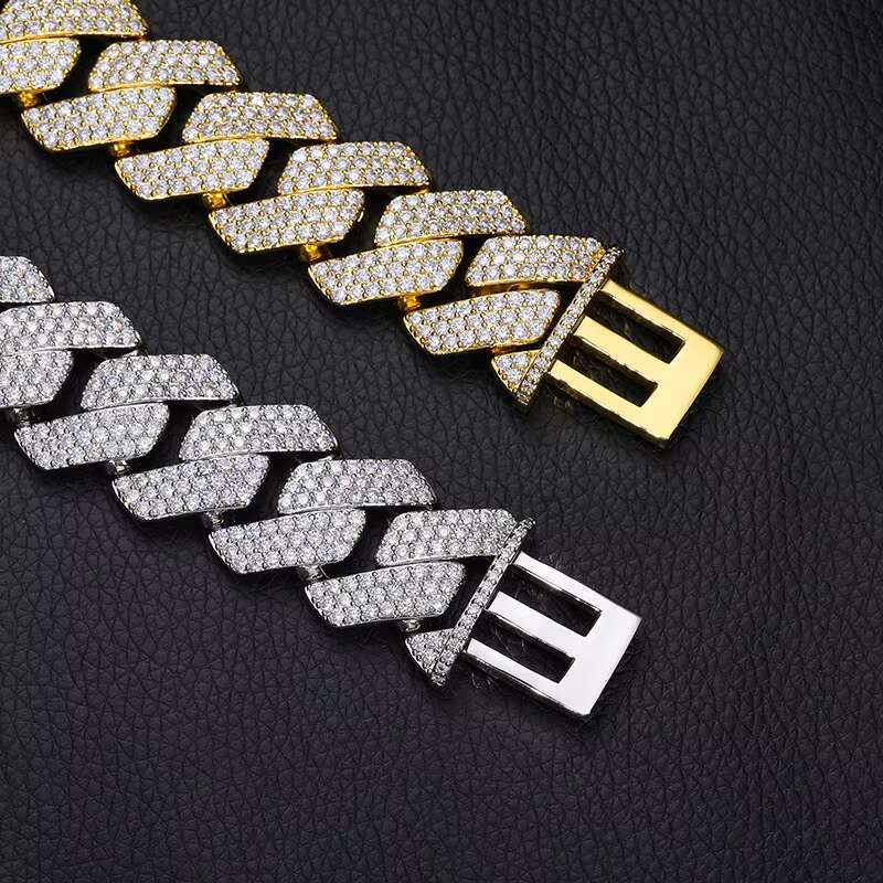 Wholesale Hip Hop Fashion Jewelry Gold Clasp Iced Out Zircon Diamond 22mm 3 Row Miami Cuban Necklace Men Hip Hop Cuban Chain
