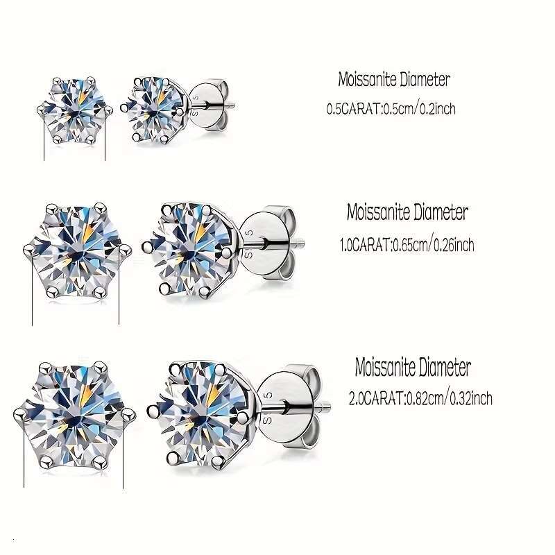 Punk Style Hypoallergenic Ear Needle Unisex Rock Hip Hop Jewelry 925 Sterling Silvery Moissanite Stud Earrings with Gift