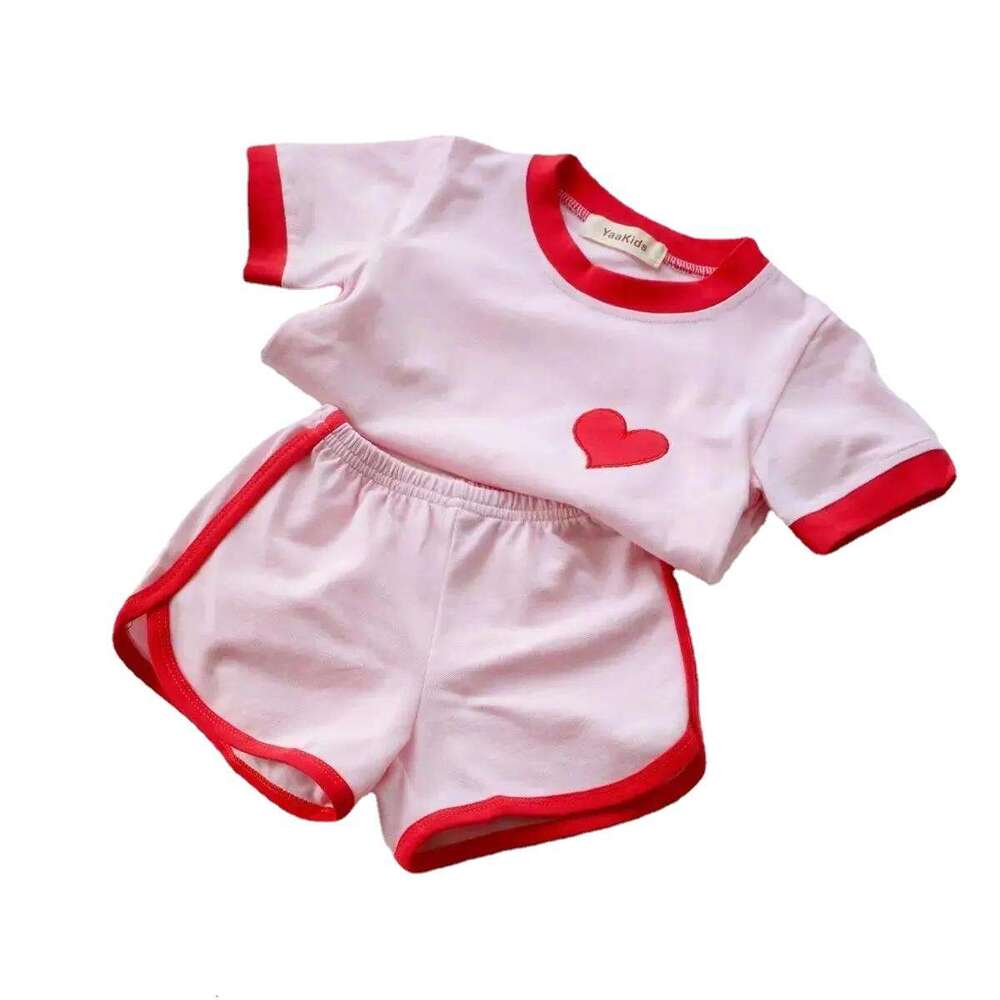 Summer Girls' Sports Baby Internet Red, Fashionable Children's Personalized Trendy Korean Edition Color Blocked Love Cute Two Piece Set