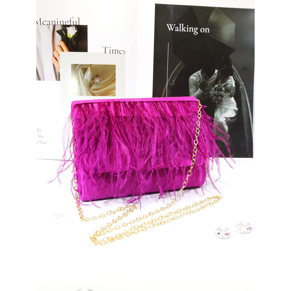 New colorful ostrich feather dress dinner elegant temperament velvet three fold crossbody bag