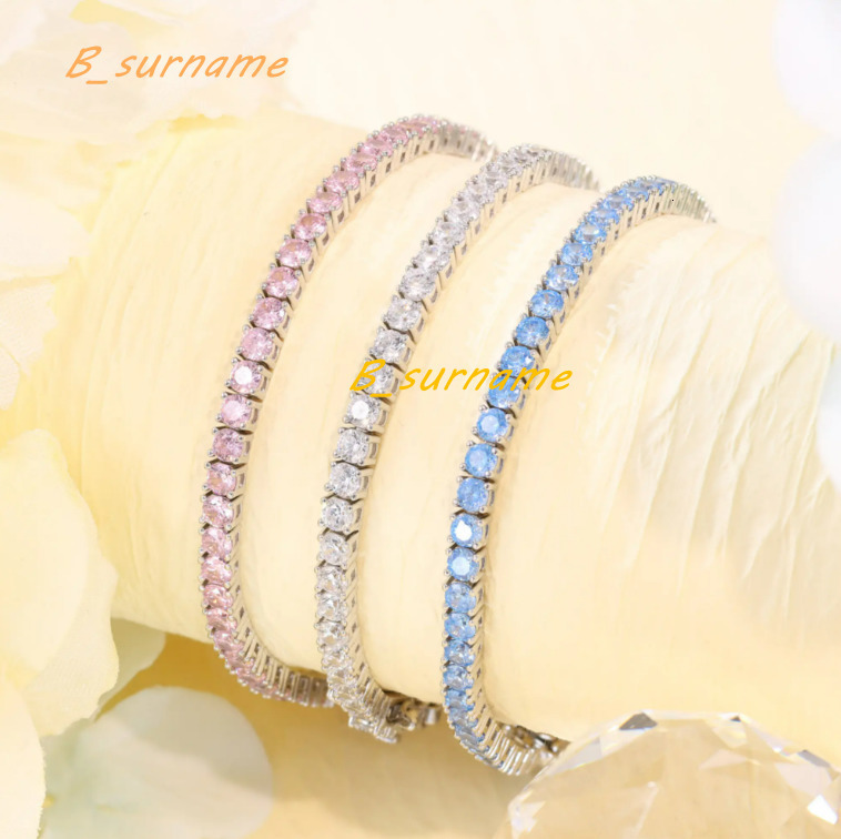 White Blue pink Zirconia Tennis Necklace 925 Silver Bracelet