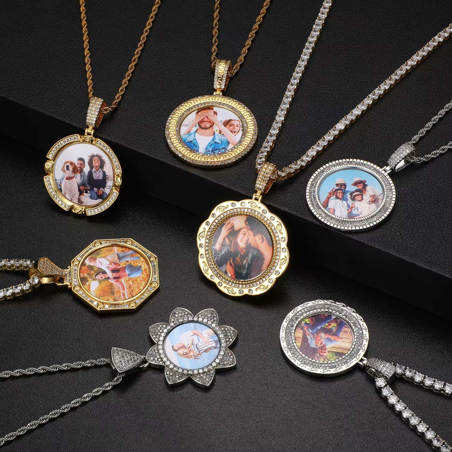 2022 Trend Custom Round Gold Iced Out Pendants Hip Hop Necklace Custom Photo Locket Picture Pendant Photo Pendant