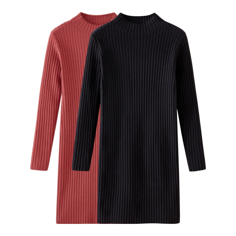S151 Autumn and winter knee-length knitted dress for women with loose long sleeves and inner wear