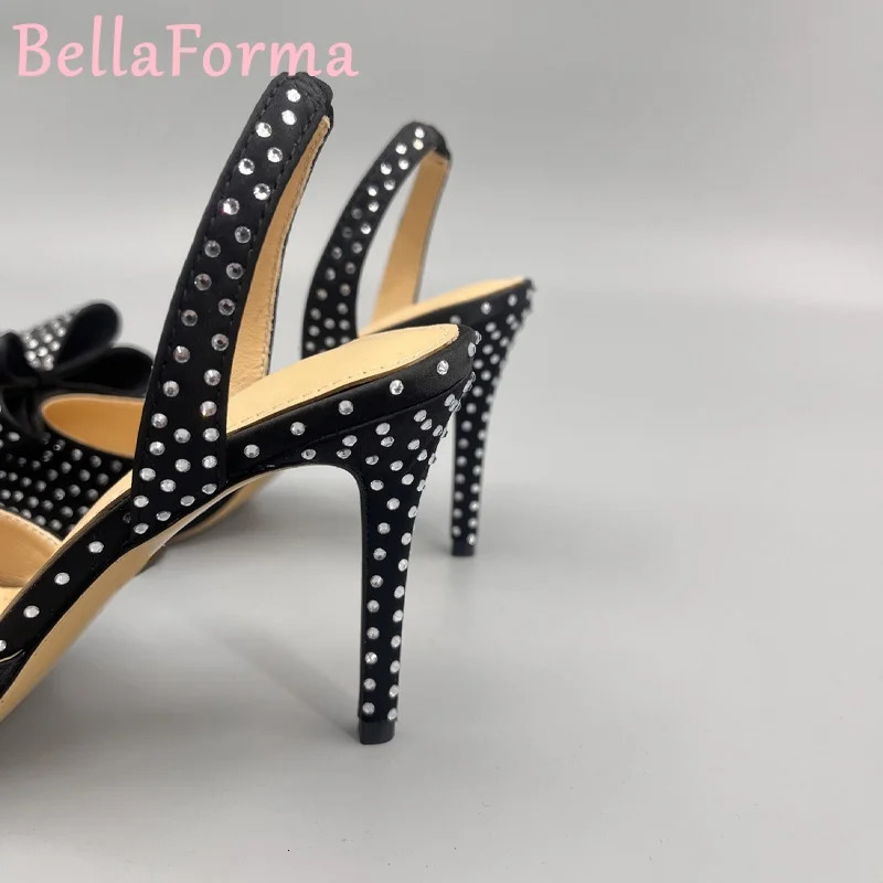 Double-layer Three-dimensional Bow Womens Sandals Banquet Wedding Elegant Sweet Sexy Velvet Mesh Rhinestone Pointed High Heels 250428