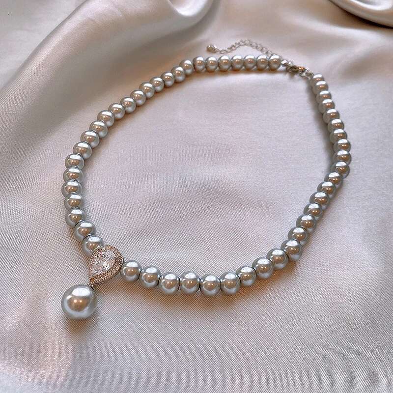 Pearl Zircon Pendant Water Drop Necklace For Women Retro Light Sweater Chain Necklaces Temperament Simple Jewelry Gift