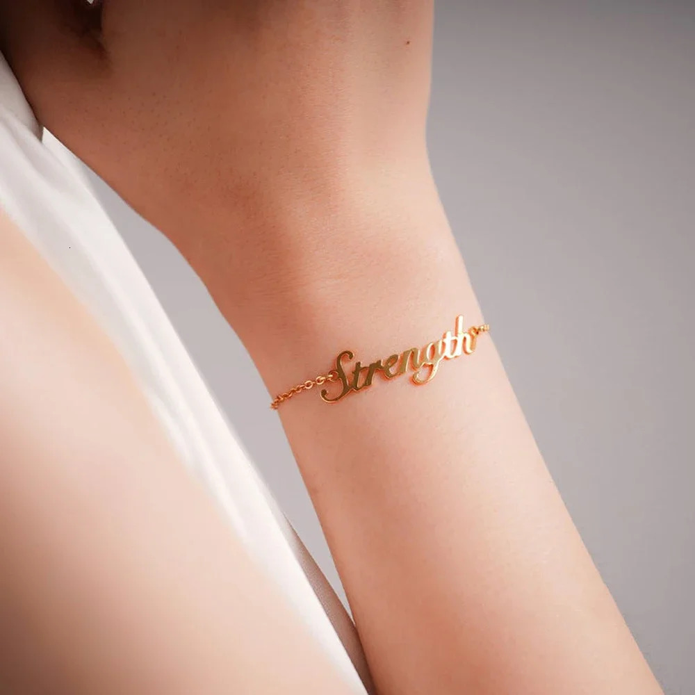 Customized Name Bracelets for Women Stainless Steel Gold Chain Personalized Font Pendant Adjustable Bracelets Charm Jewelry Gift 250430