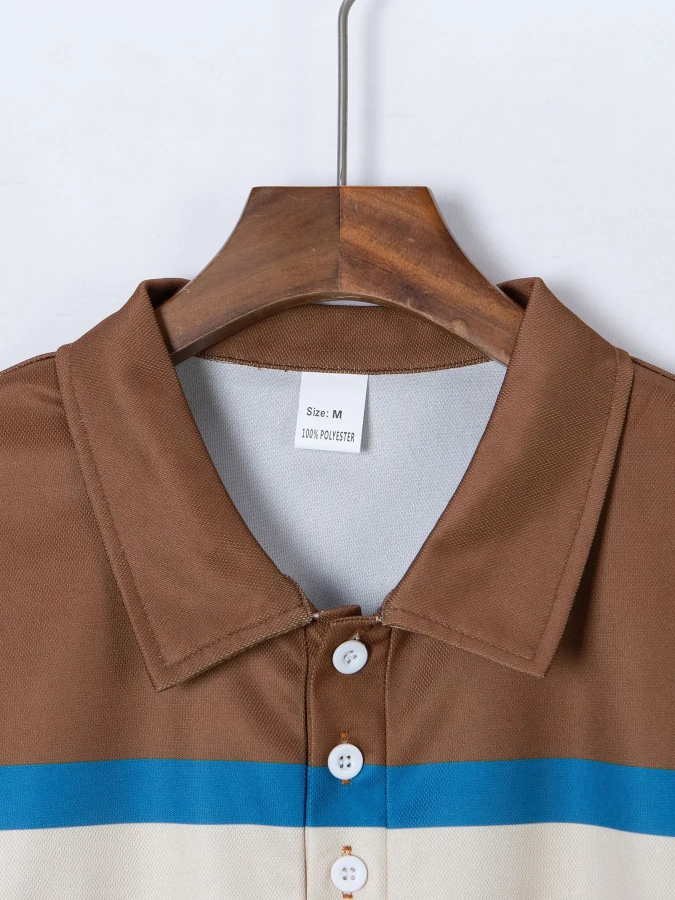 Summer Stripe Splicing Work Stripe Mens Polo T-shirt Fashion Collar Button Sports Trendy Wear Short Sleeve Top 250428