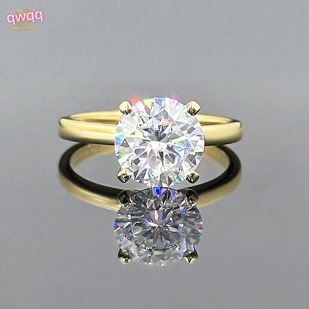 Luxury 4 Claw Solitaire 3.5CT/9.5MM Moissanite Gemstone Rings 14K Solid Yellow Gold for Engagement Wedding Party Gifts