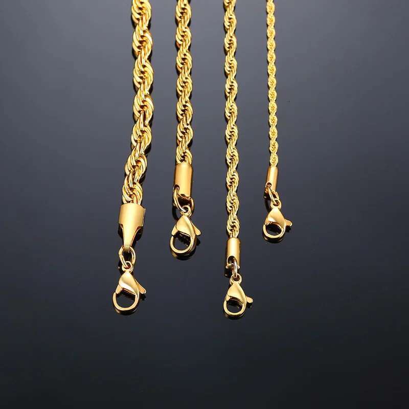 Men Ropes Long Stainless Steel Minimalist Twist Rope Chain Necklace Available In Gold Sier Color 2 TO 5Mm