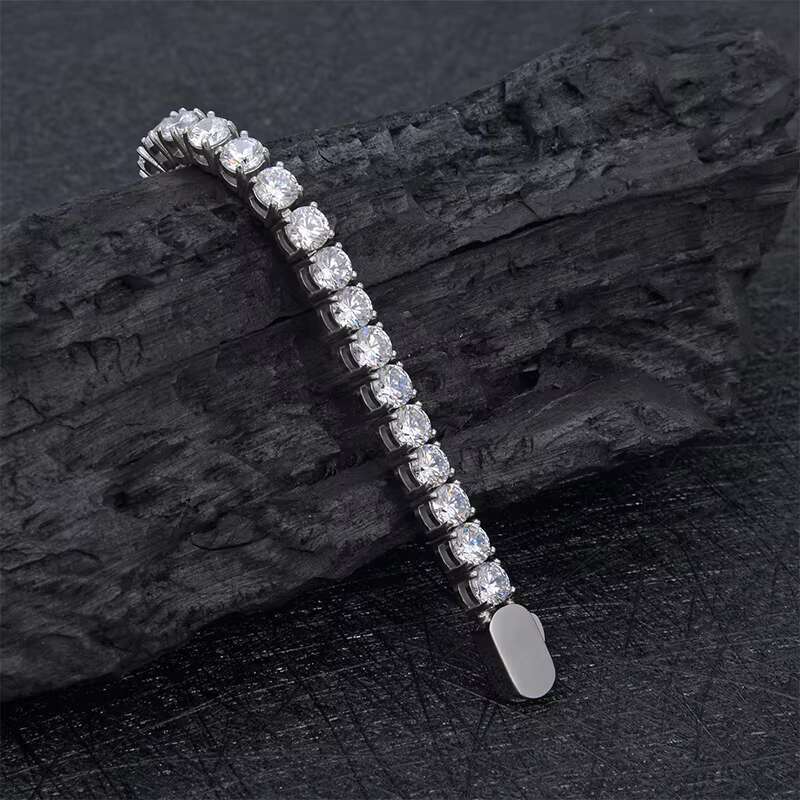 New Design Wholesale Men Custom Mirror Polish 316L Stainless Steel 4mm Moissanite Tennis Bracelet