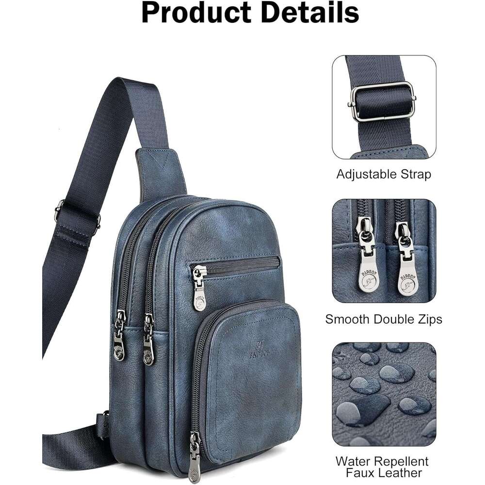 FADEON Women Bags Designer Crossbody Bag, PU Leather Sling Purse Multi-Pocket Packs with Card Slot Suede Blue
