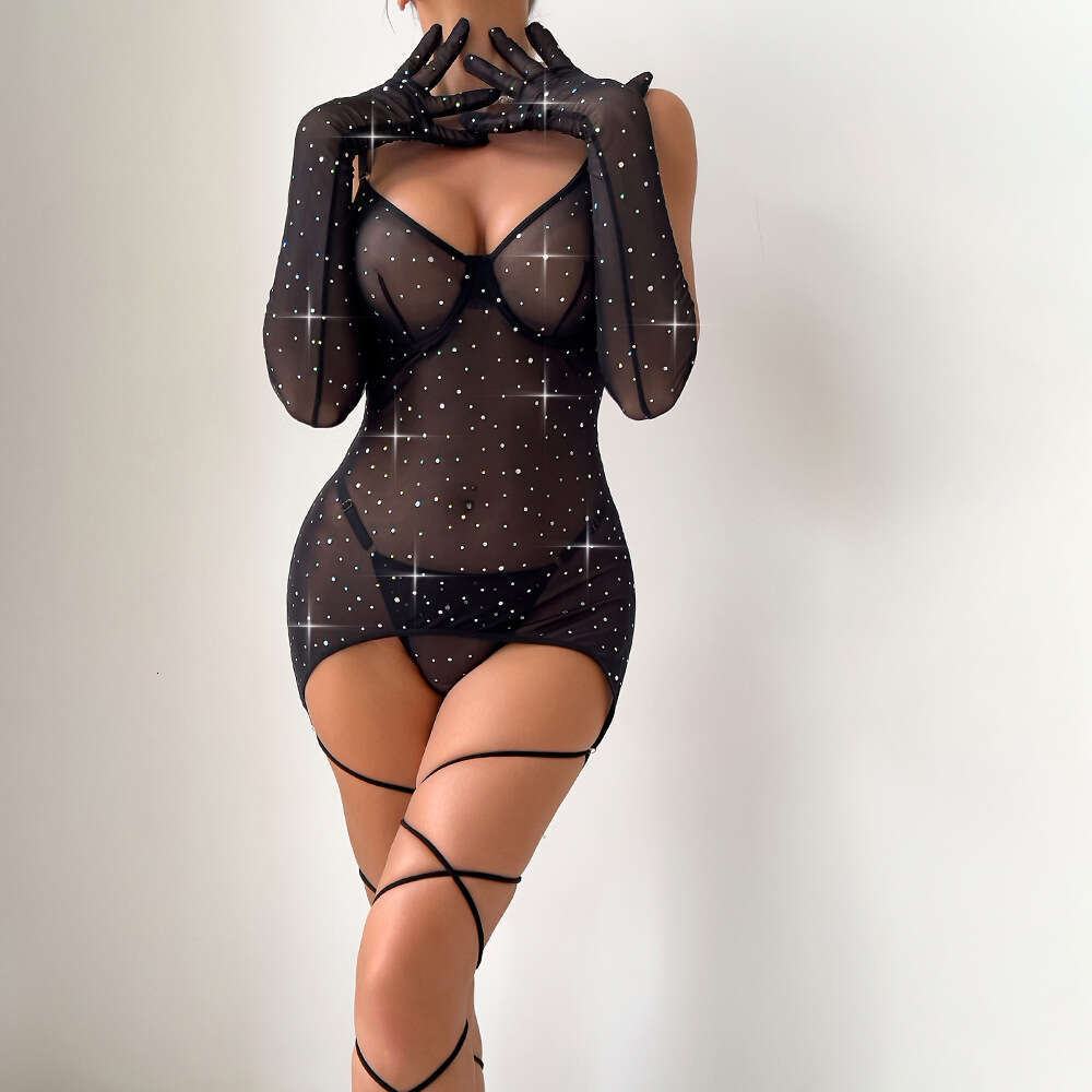 Sexy Underwear Sexy Sequins Featuring Steel Rims Perspective Gathering Slim Fit Lifted Buttocks Gloves Tied Rope Women S Dress