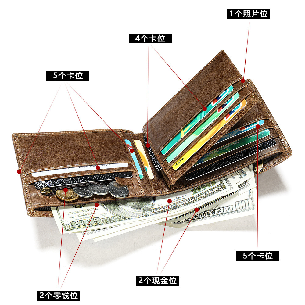 RFID anti-theft genuine short top layer cowhide multi card slot 20% off men's leather zero wallet