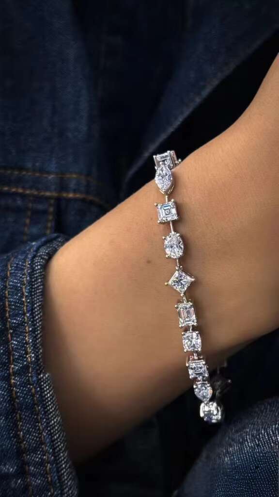 Custom 10K Real Gold Diamond Bracelet Fancy Cut Lab Grown Diamond Tennis Bracelet Diamond for Women Bracelets Bangles