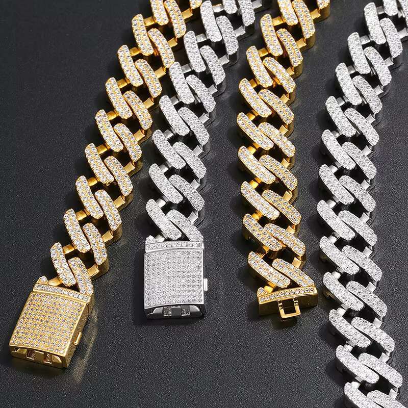 Wholesale High Quality Luxury Iced Out CZ Hip Hop Cuban Chain Necklace and Bracelet for Men and Women