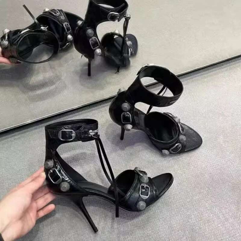 New Fashion Punk Style Stiletto Rivet Metal High Heels Tassel Zipper Sandals Sexy Pointed Open Toe Women Shoes