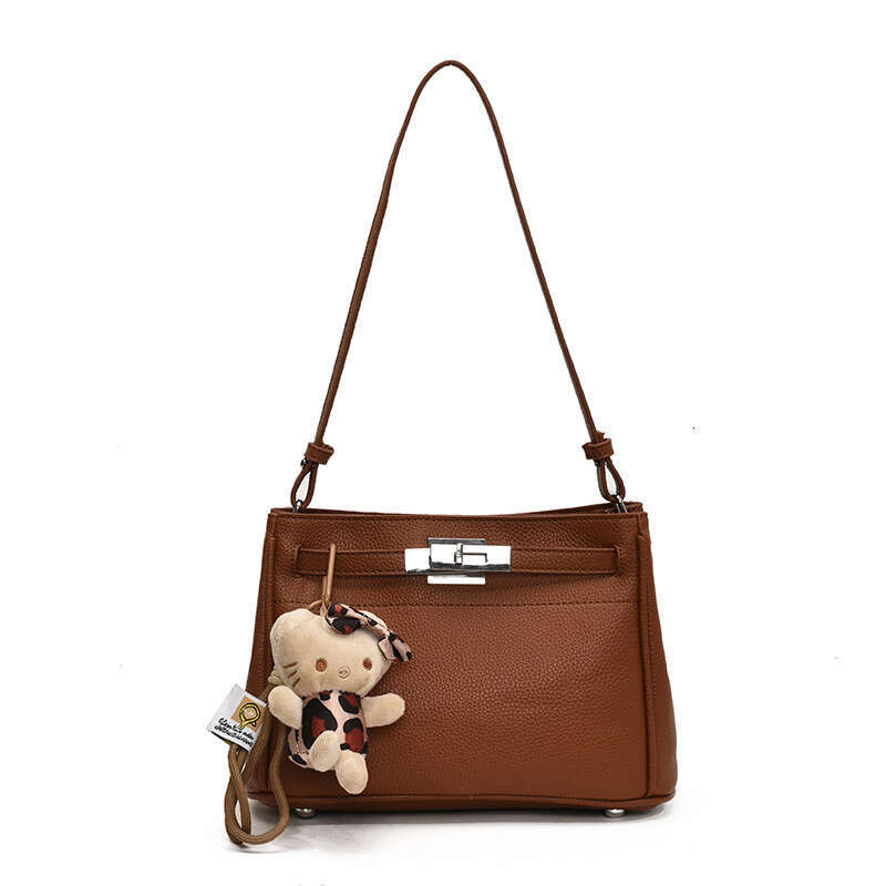 Small Niche Design Commuting Kelly New Lychee Pattern Simple Shoulder Temperament Versatile Hand-Held Crossbody Bag