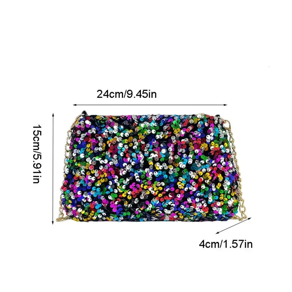 Solid color sequin cross body bag simple chain INS small square bag handbag armpit bag night clutch bag 250425