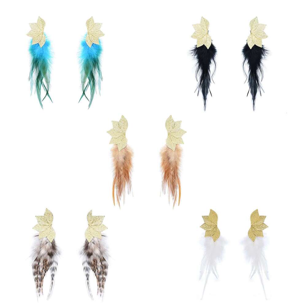 Bohemian Brown Blue Feather Tassel For Women New Indian Ethnic Long Drop Earrings Fashion Retro Christmas Jewelry