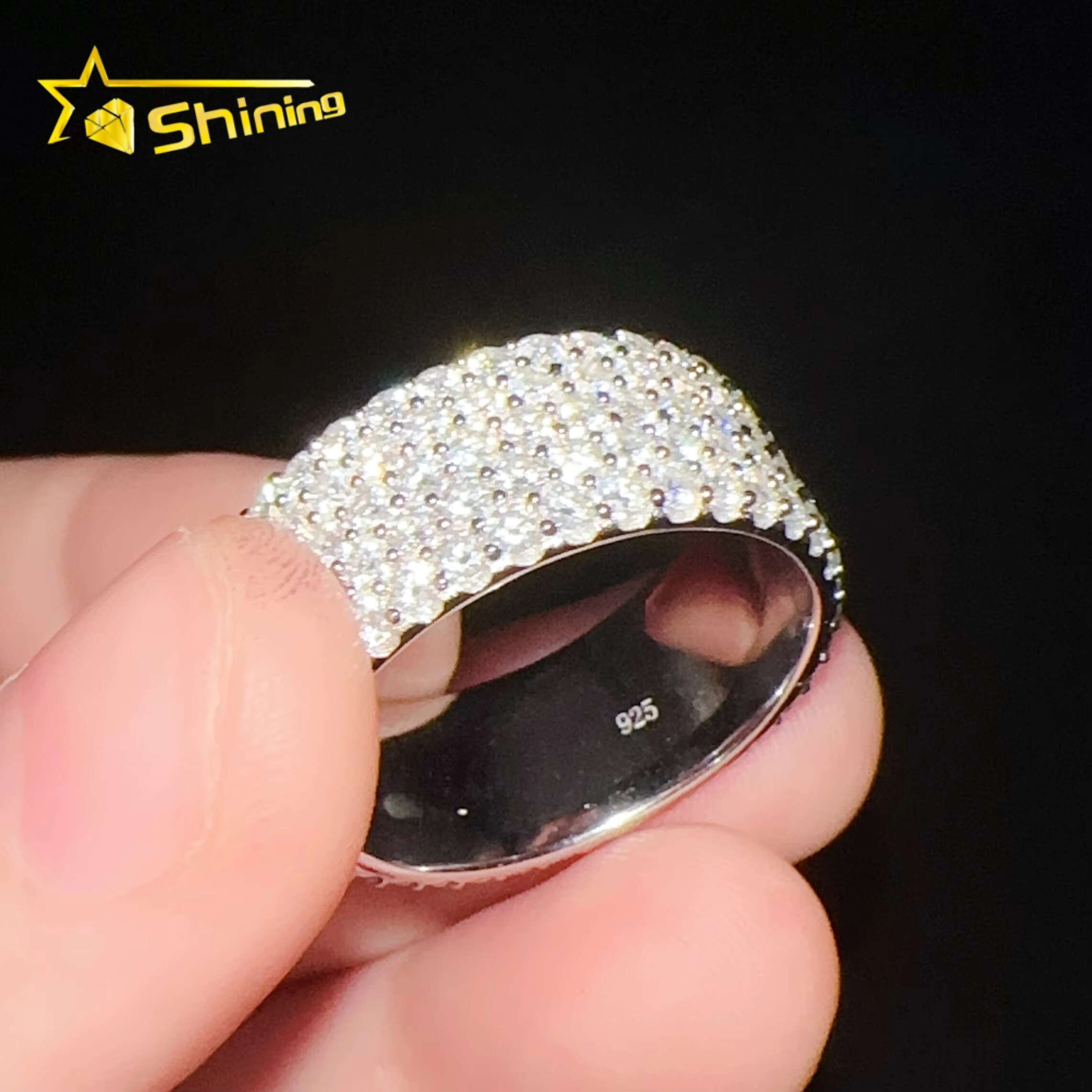 Custom Iced Out Men Moissanite Wedding Band 925 Sterling Silver 5rows 2mm Lab Diamond Engagement Rings with GRA Certificate