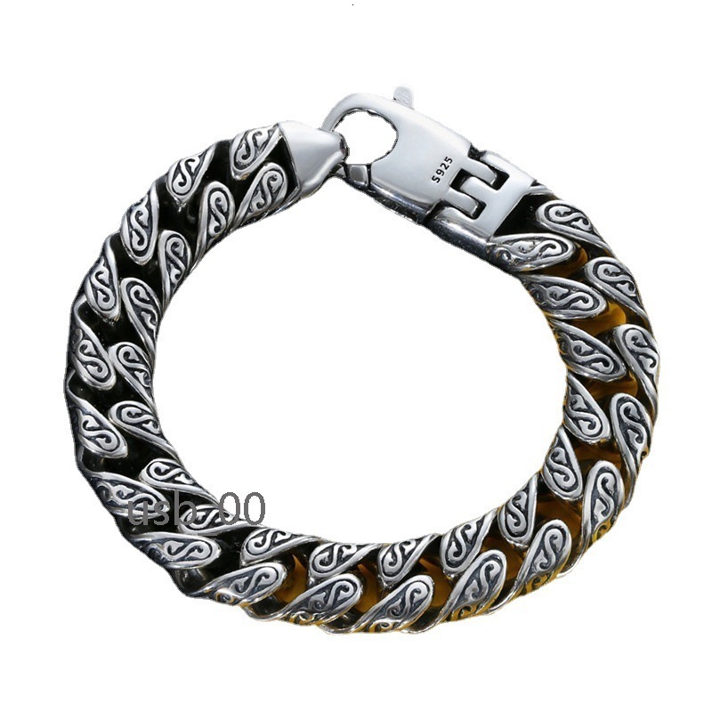925 Silver Personality Tang Grass Bracelet Mens Silver Coarse Boys Hip Hop Street Fashion Ethnic Style Sterling Silver Bracelet